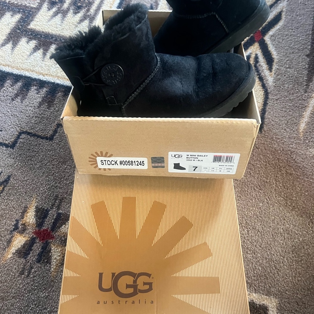 UGG Black Shearling-Lined Suede short Booties - Picture 2 of 5